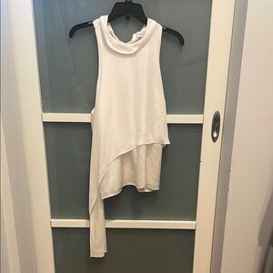 Halston Cream Sleeveless Tank Top, Ivory Sleeveless Top, dressy satiny top